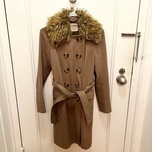 Luxurious Looking Tan with Faux fur Trench Style Jacket